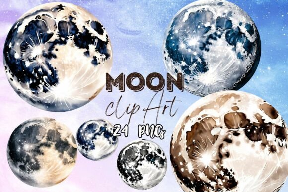 Download Watercolor Full Moon Clip Art Set - Watercolor Collection