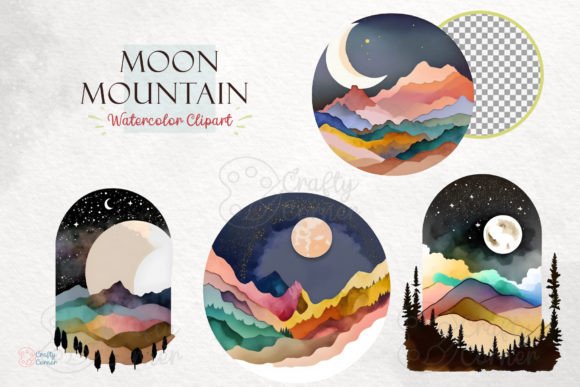 Download Full Moon Mountain Watercolor Clipart - Watercolor Collection