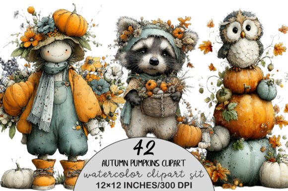 Download Watercolor Autumn Pumpkins Clipart - Watercolor Collection