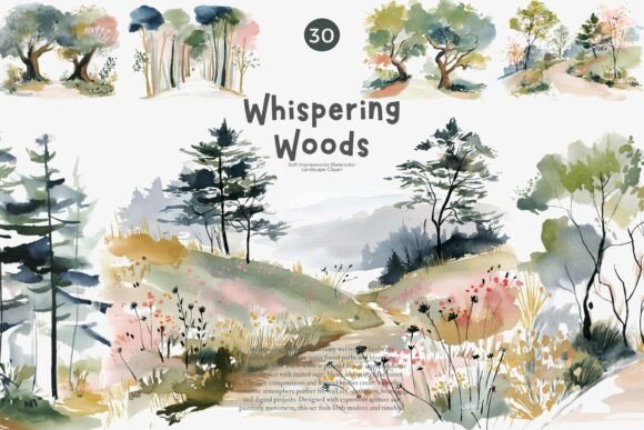 Download Watercolor Forest Landscape Clipart Set - Watercolor Collection