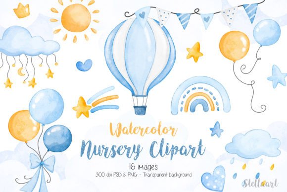 Download Watercolor Nursery Clipart for Baby Boy - Watercolor Collection