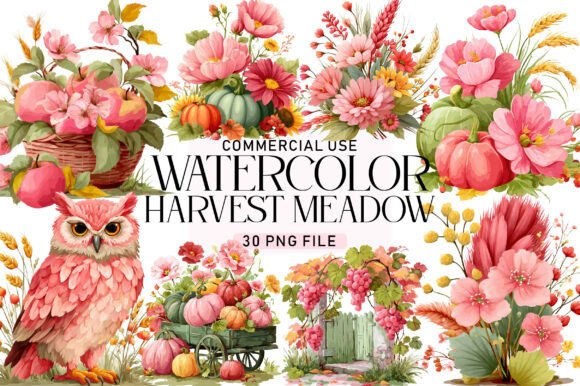 Download Harvest Meadow Watercolor Clipart Bundle - Watercolor Collection