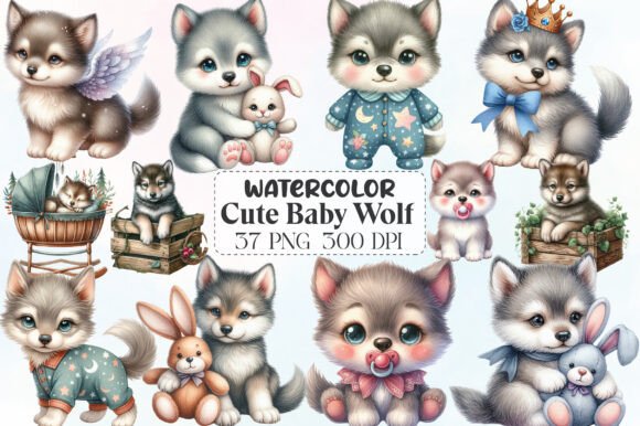 Download Watercolor Cute Baby Wolf Clipart - Watercolor Collection