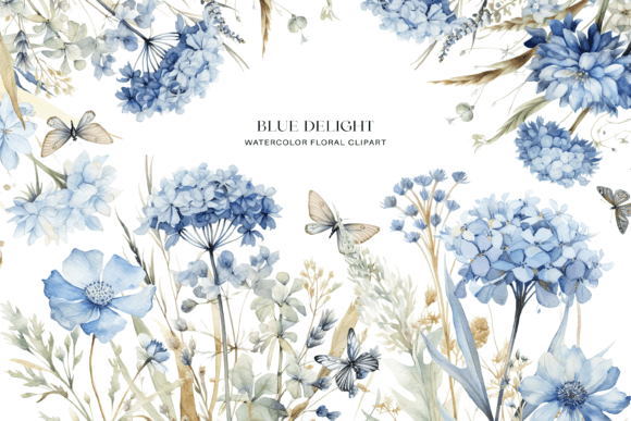 Download Dusty Blue Floral Clipart Watercolor - Watercolor Collection