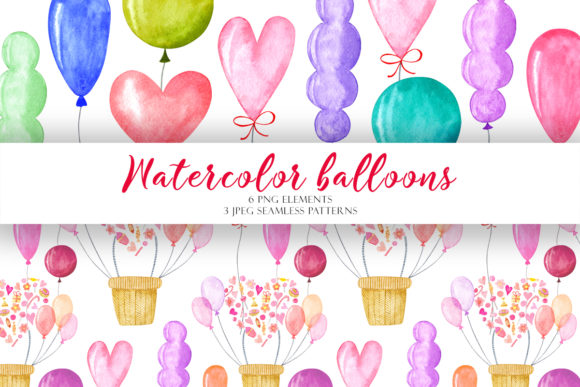 Download Watercolor Balloons Clipart and Patterns - Watercolor Collection