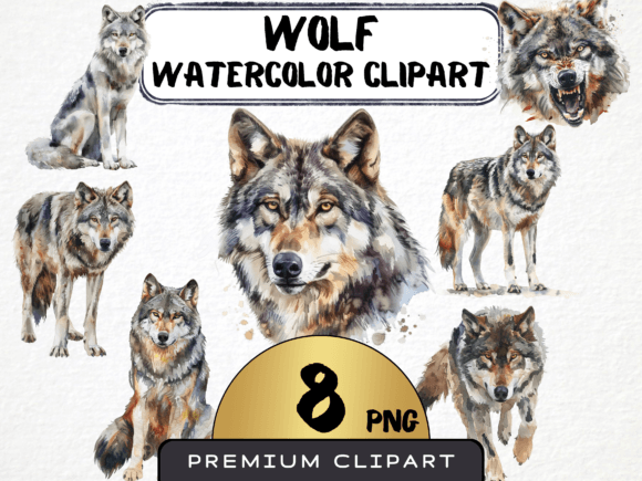 Download Watercolor Wolf Clipart Bundle 8 PNG - Watercolor Collection