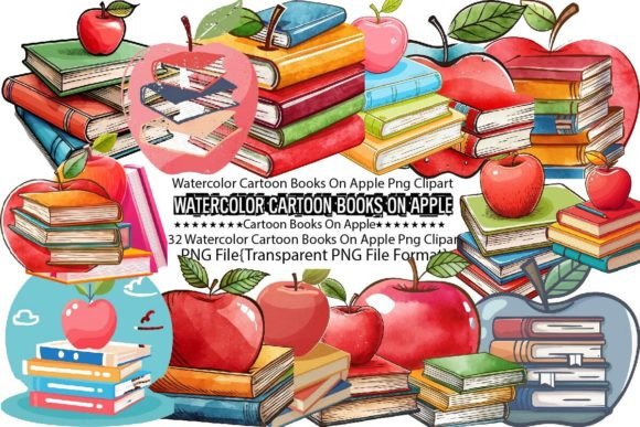 Download Watercolor Cartoon Books on Apple PNG - Watercolor Collection