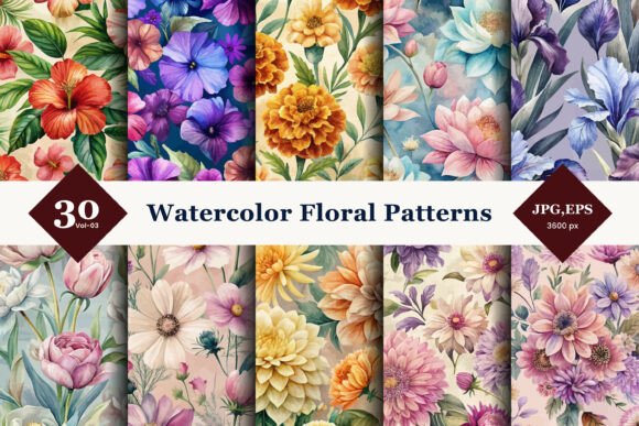 Download Watercolor Floral Seamless Patterns 03 - Watercolor Collection