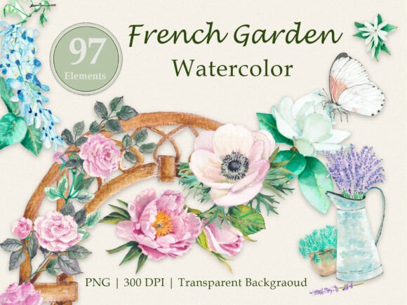 Download French Garden Watercolor Floral Clipart - Watercolor Collection
