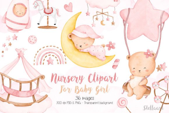 Download Watercolor Nursery Clipart for Baby Girl - Watercolor Collection