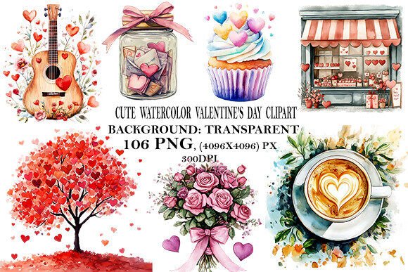 Download Cute Watercolor Valentine's Day Clipart - Watercolor Collection