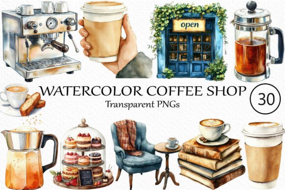 Download Watercolor Coffee Shop Clipart - Watercolor Collection