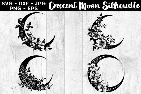 Download Crescent Moon with Flowers Silhouettes - Flowers Collection