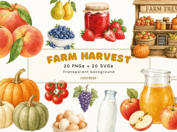 Download Farm Harvest Watercolor Cliparts, Rustic - Watercolor Collection
