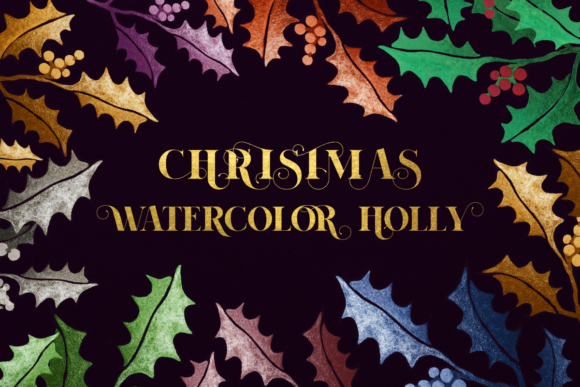 Download Glitter Watercolor Christmas Frame Holly - Watercolor Collection