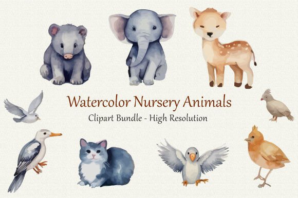 Download Watercolor Nursery Animal Clipart - Watercolor Collection