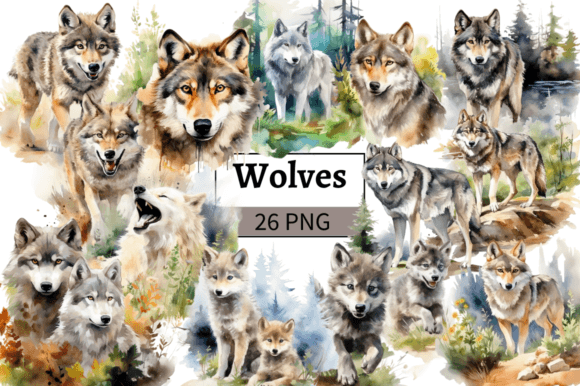Download Watercolor Wolf Clipart Bundle PNG - Watercolor Collection