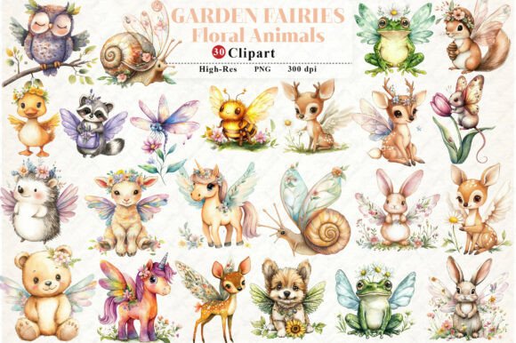 Download Watercolor Garden Fairies Floral Animals - Watercolor Collection