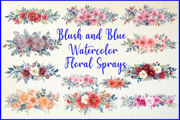 Download Blush and Blue Watercolor Floral Sprays - Watercolor Collection