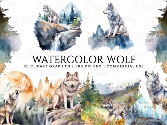 Download Watercolor Wolf Clipart Bundle Design - Watercolor Collection