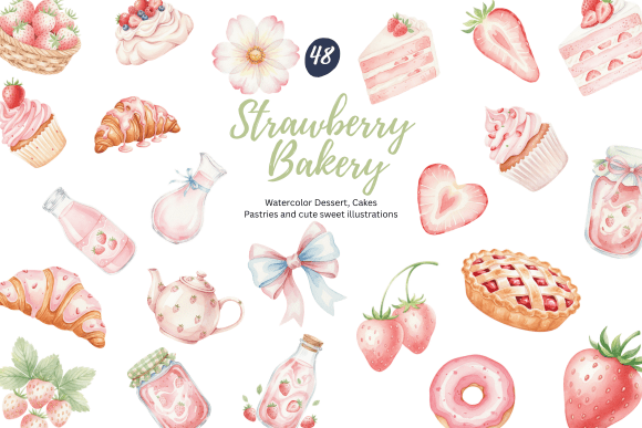 Download Watercolor Strawberry Bakery Clipart - Watercolor Collection