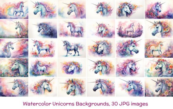 Download Watercolor Unicorns, 30 JPG Backgrounds - Watercolor Collection